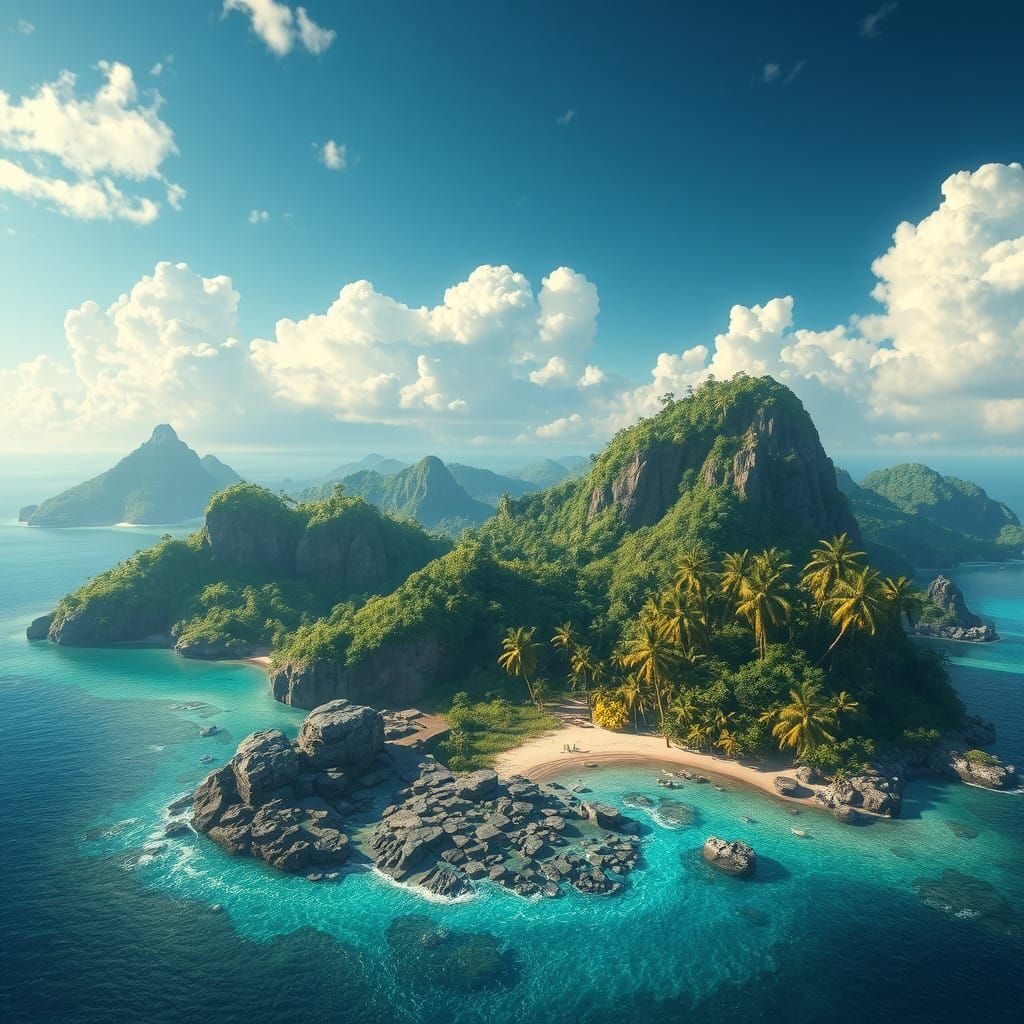 Dreamy Green Archipelago in Vivid Colors