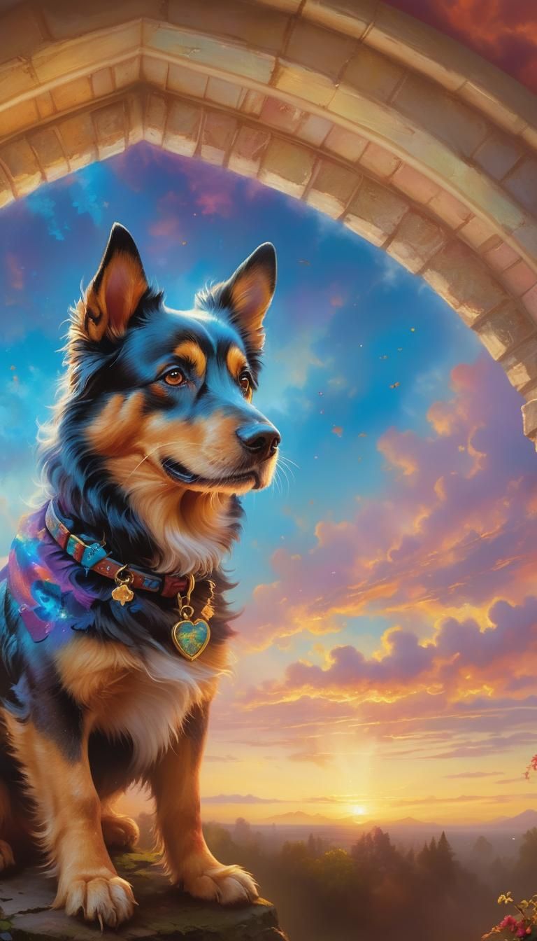 Happy Dog Playing in a Vibrant Sunset