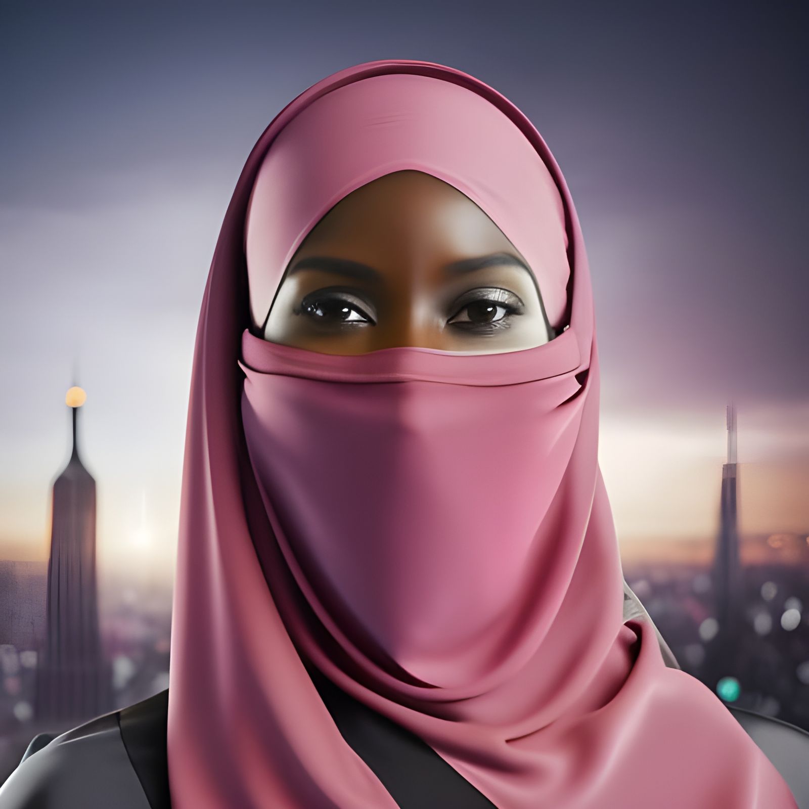 Beautiful Woman in Niqab with Futuristic Background