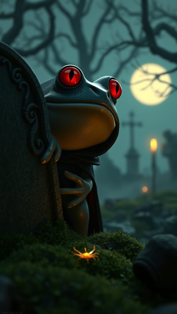 Eerie Vampire Frog Peeking in Haunted Forest