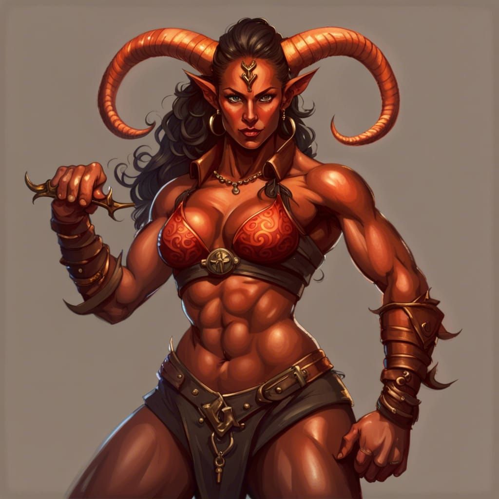 Tiefling Warrior Woman with Flaming Claymore