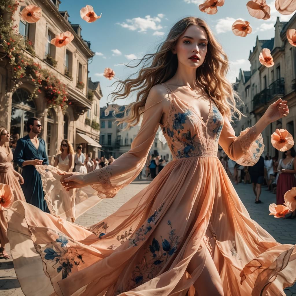 Ethereal Fantasy Girl in Peach Dress Digital Art