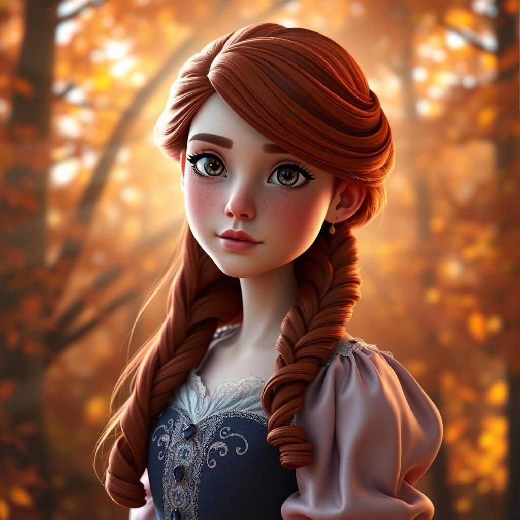 Victorian Girl in Autumnal Splendor, Pixar Style