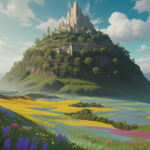 Rural Road Surrounded by Fields in Dreamy Art Style