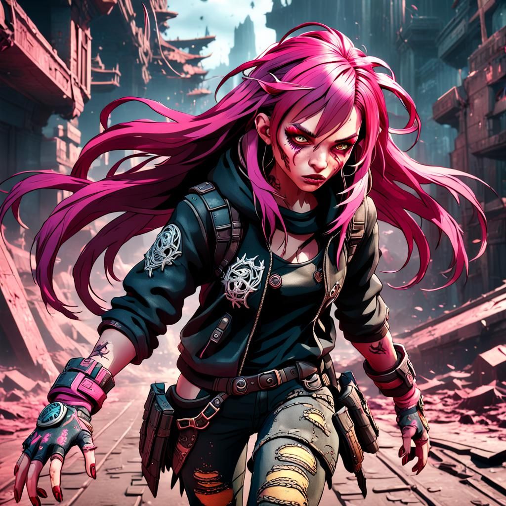 Fantastical Woman with Pink Hair: Digital Art