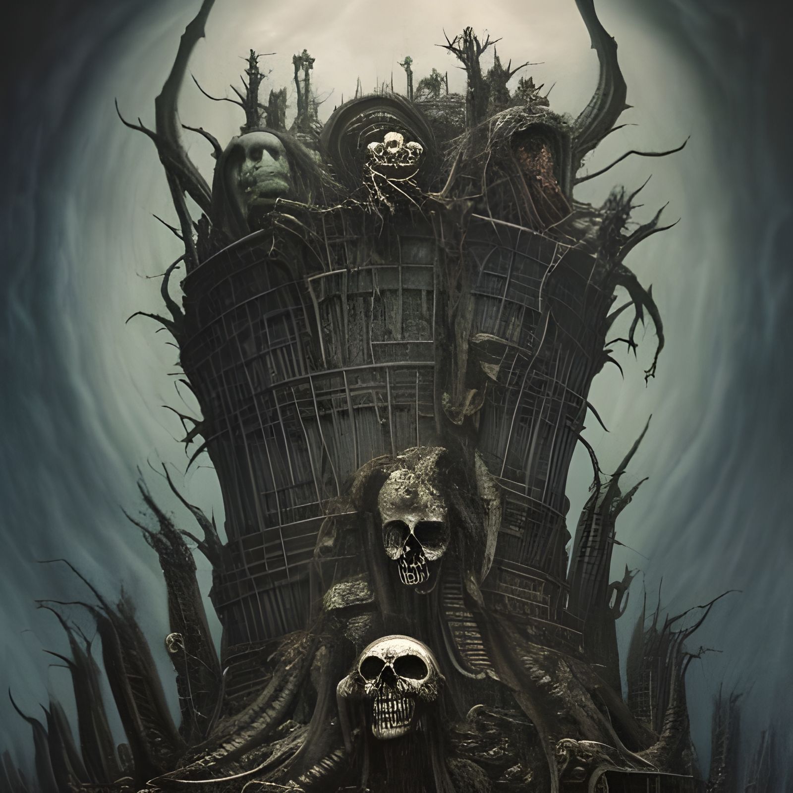 Grotesque Tower of Bones and Skulls