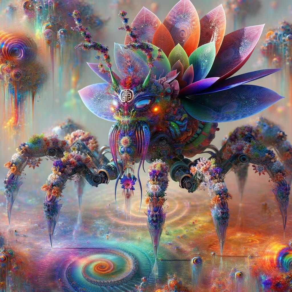 Alien Plant Creature in Psychedelic World
