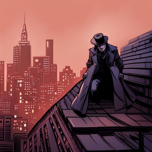 Plague Doctor Spying on City, Comic Book Art