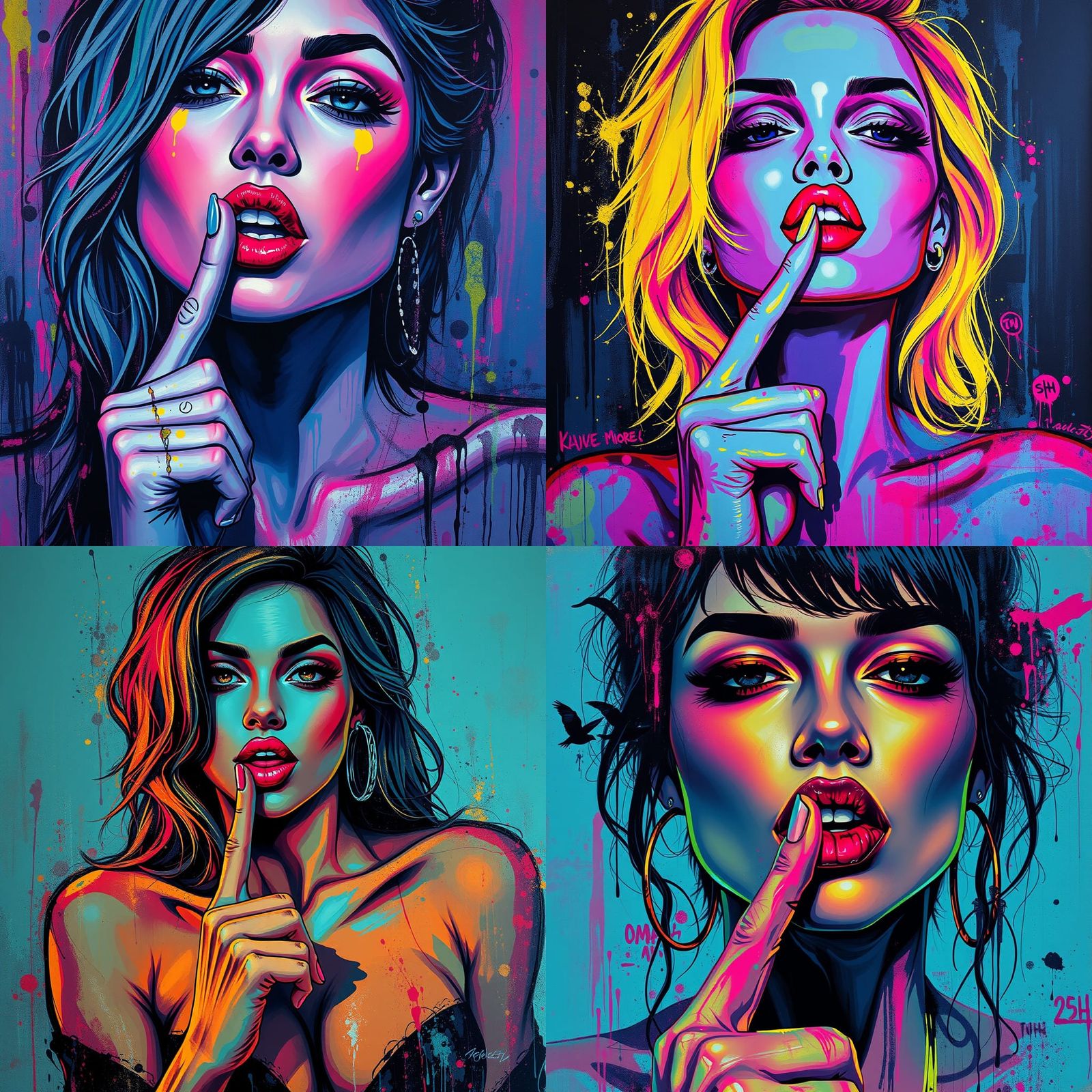 Bioluminescent Vogue: Surreal Portrait in Graffiti Art Style