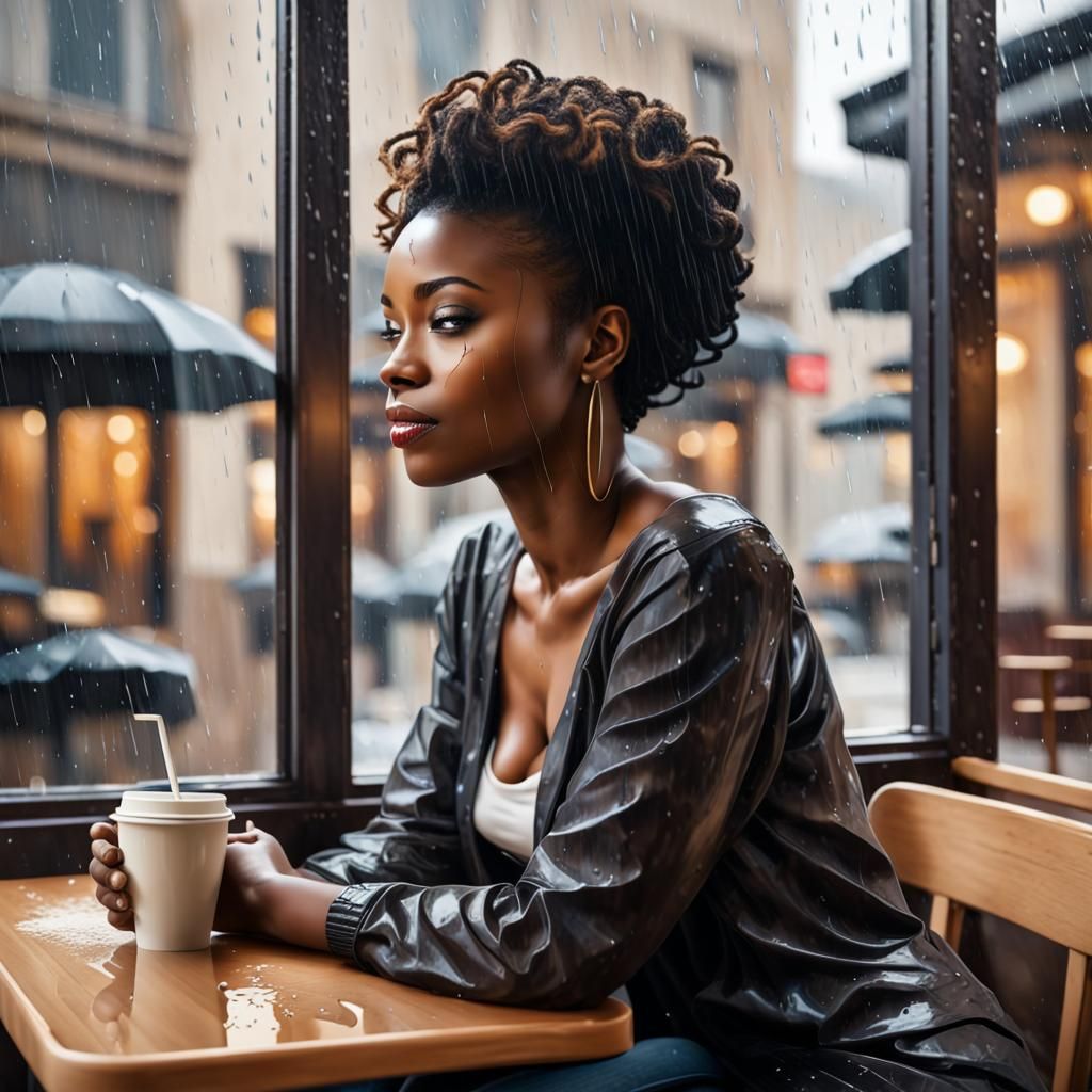 Cafe Scene of Woman in Splash Art Style