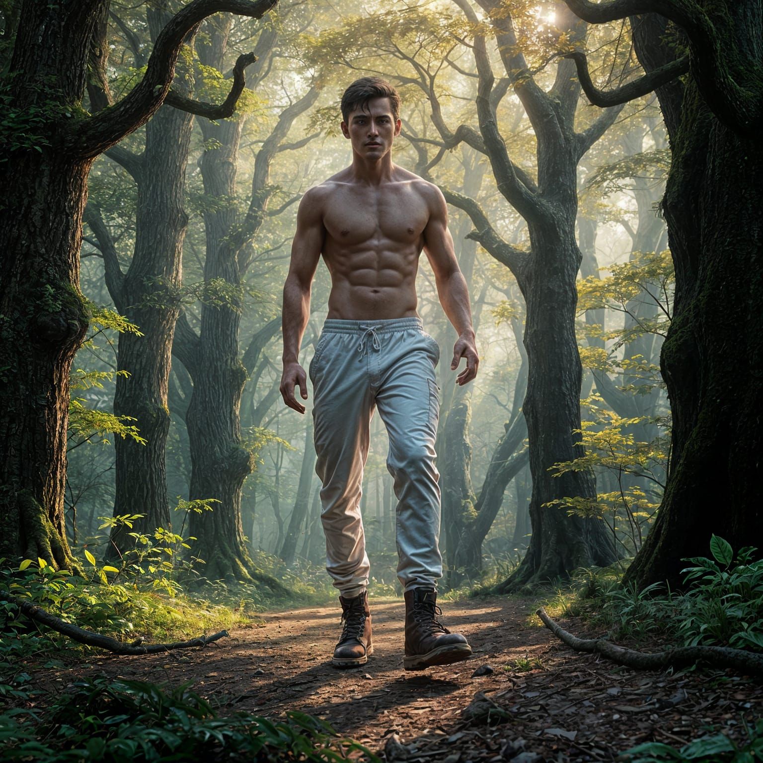 Shirtless Man in Forest: Fantasy Concept Art