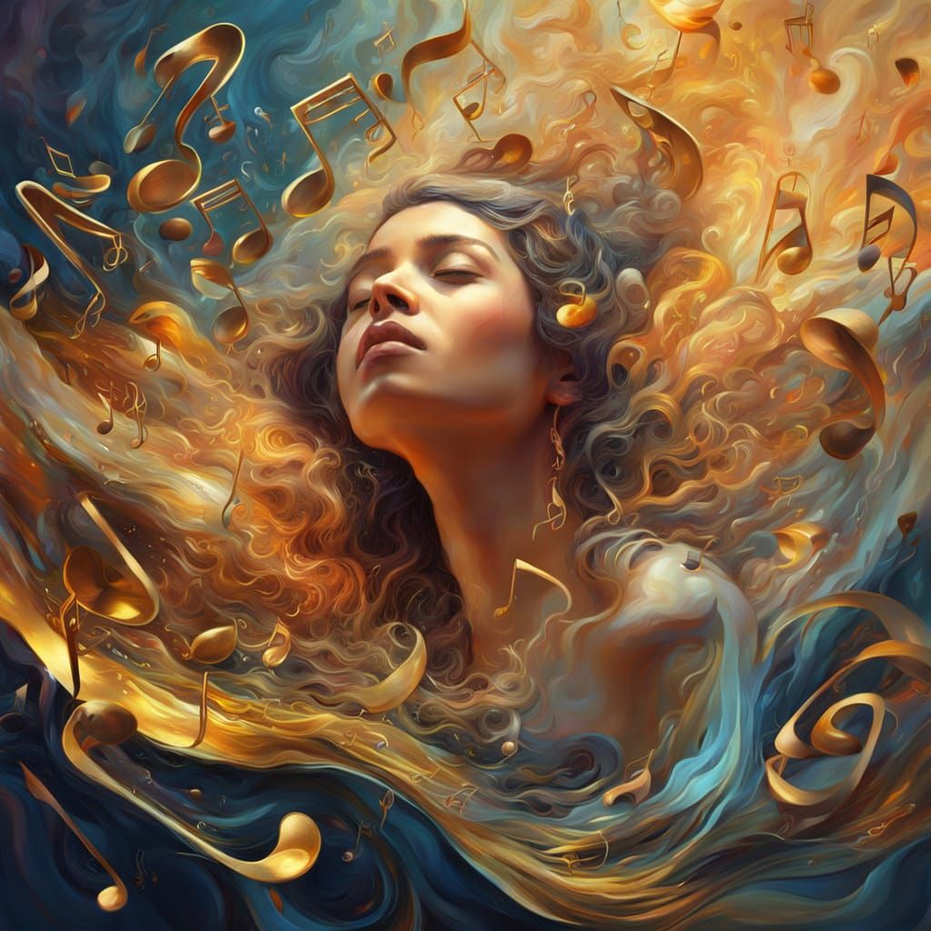 Woman Bathed in Swirling Melodic Oil Painting