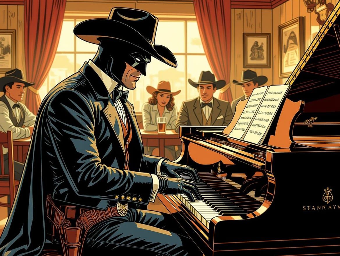 Batman Plays Piano in the Wild West, Illustration