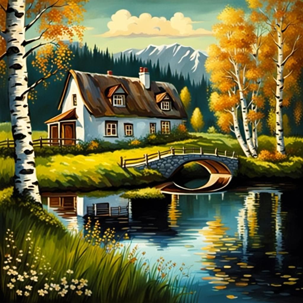 Vintage Country House by River with Bridge