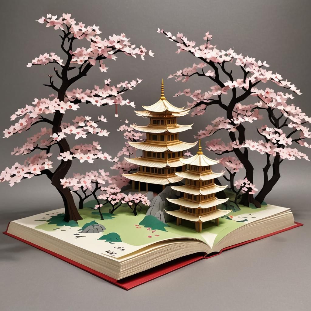 Japanese Pop-up Pagoda and Cherry Trees