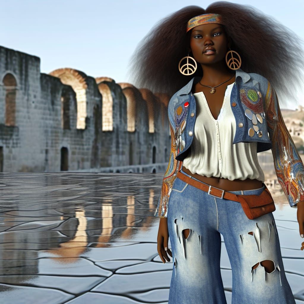 Plus Size Model in Denim, Art Deco Style