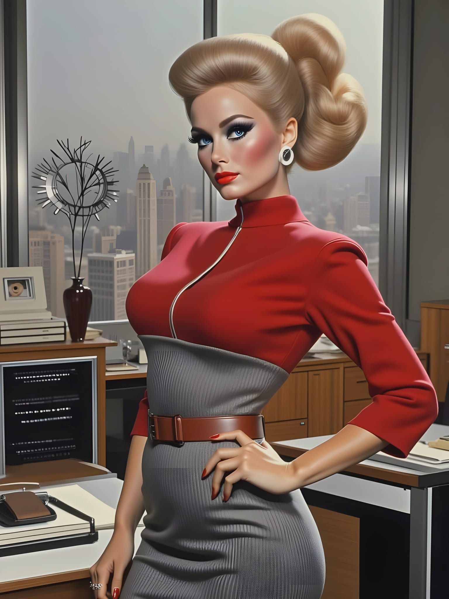 Mod 1960s Secretary with Bouffant Hair