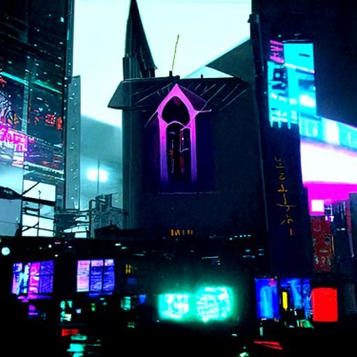 Cyberpunk Church Amidst a Futuristic Cityscape
