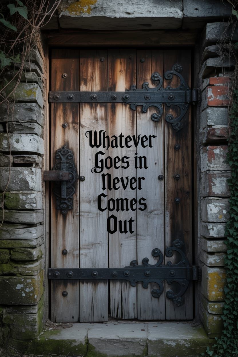 Ancient Wooden Door with Gothic Inscription