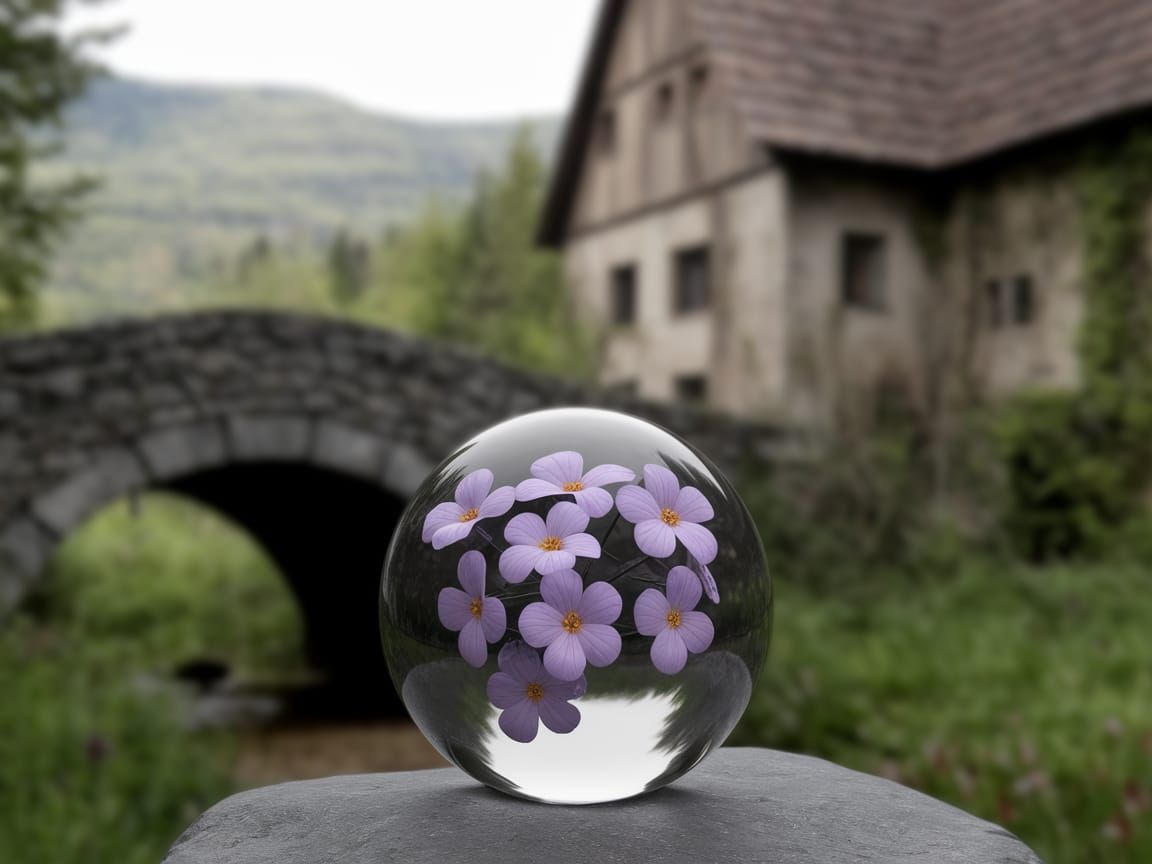 Delicate Flowers in Glass Sphere Still Life