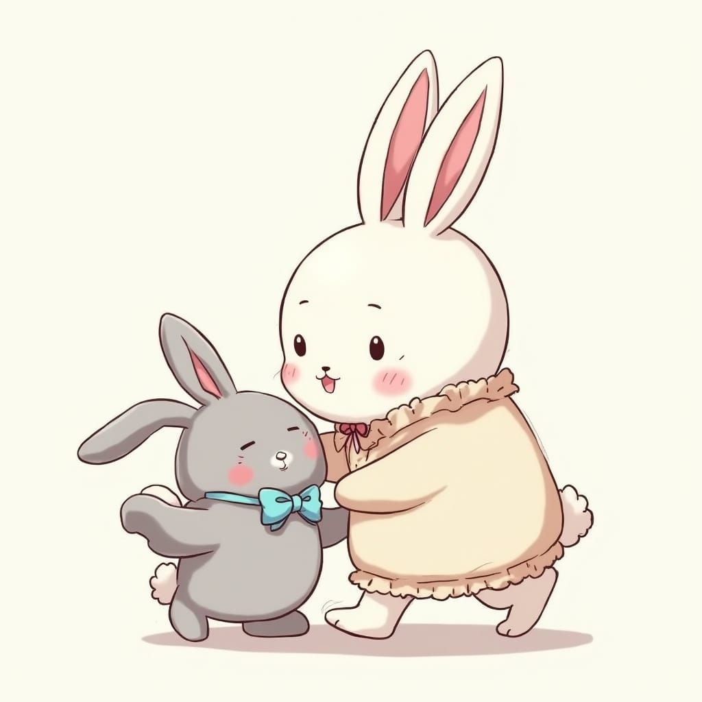 Anime Bunny Girls Cuddling Toy Bunnies