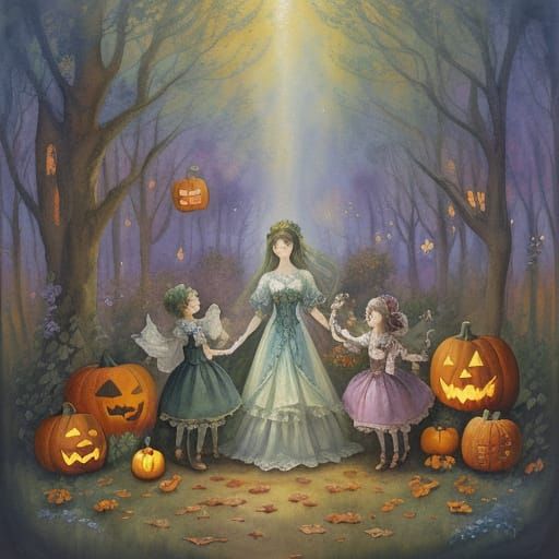 Enchanting Halloween Forest Celebration in Art Nouveau Style