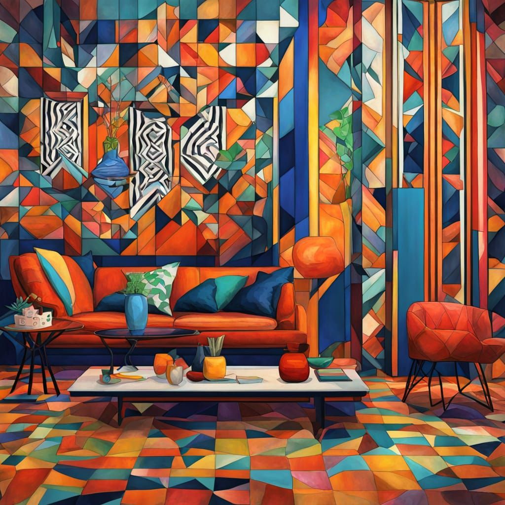 Wise Figure in Neo-Cubist Geometric Art Deco Style