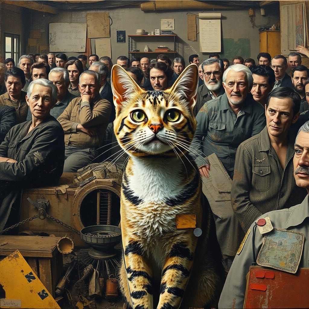 Cat in Crowded Room: Mixed Media Collage