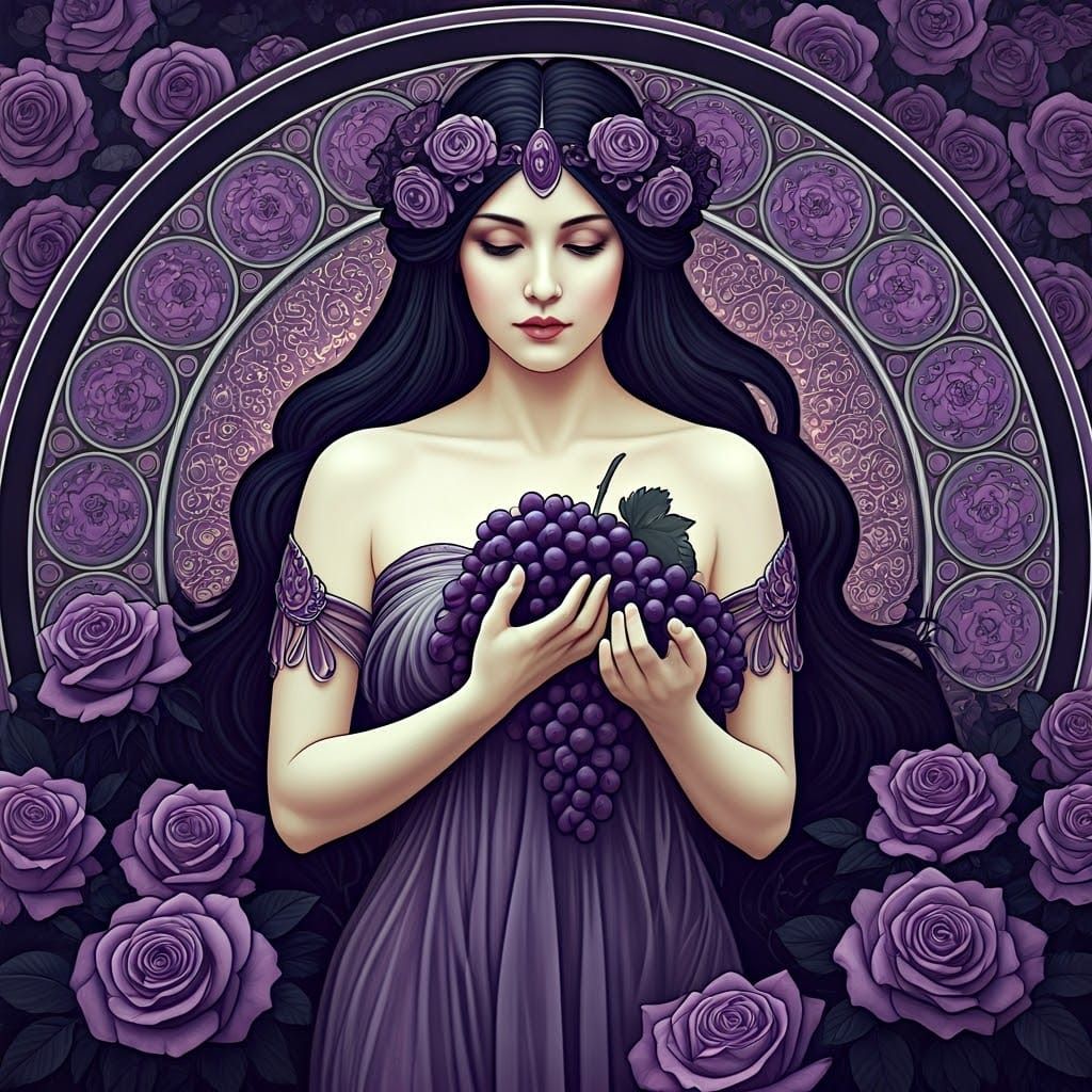 Regal Goddess in Purple Hues of Roses and Grapes