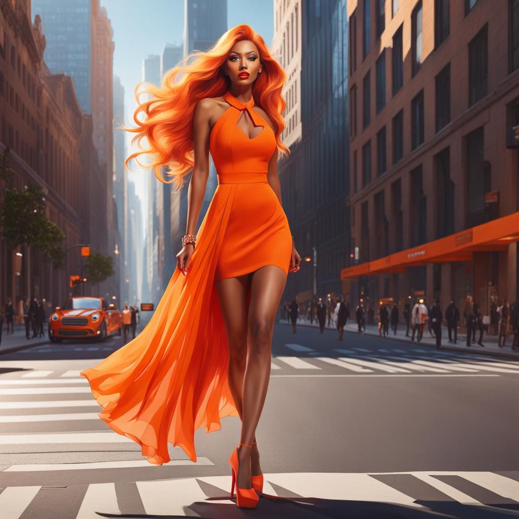 Woman in Orange: High-Resolution City Portrait