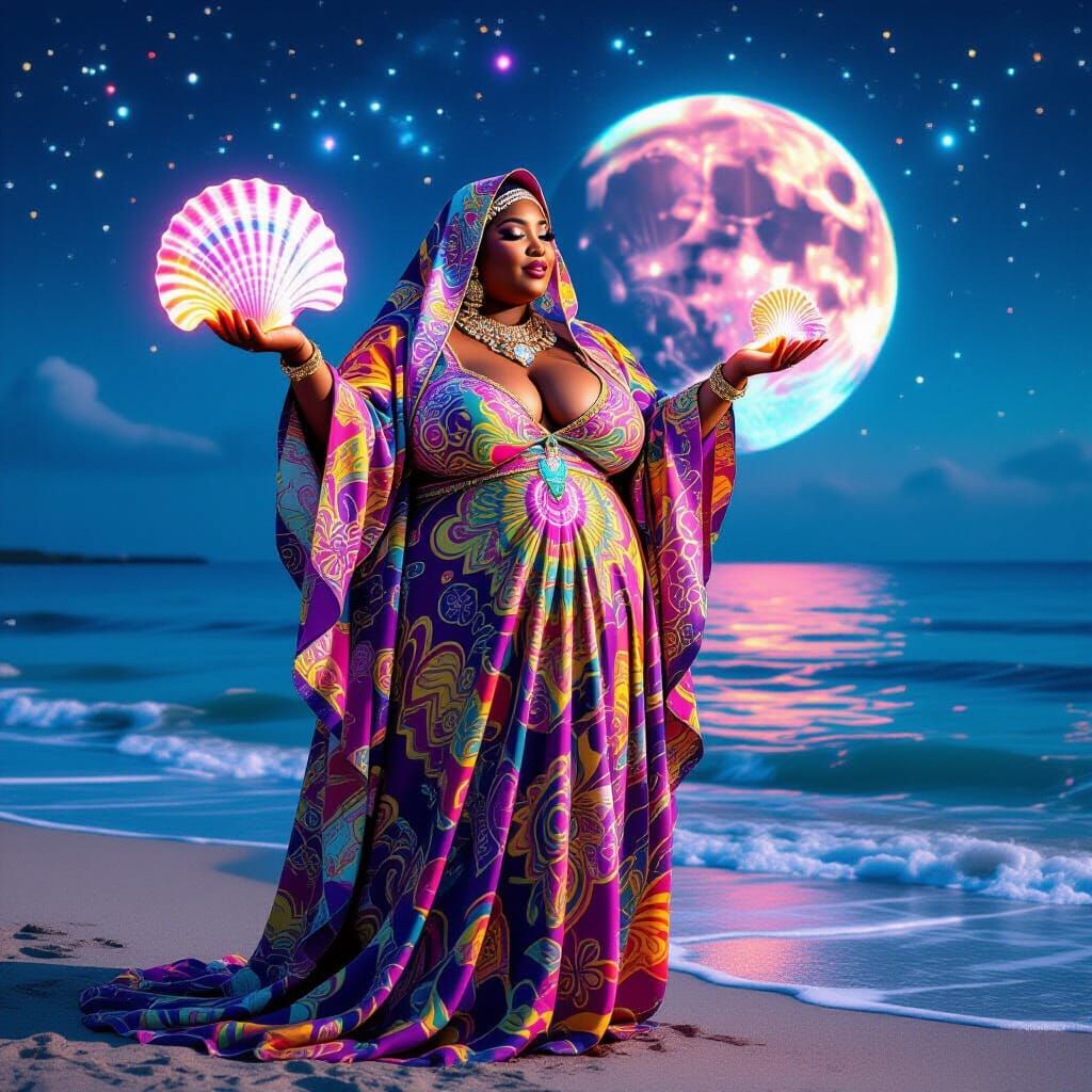 Psychedelic Burka Woman on Cosmic Shore