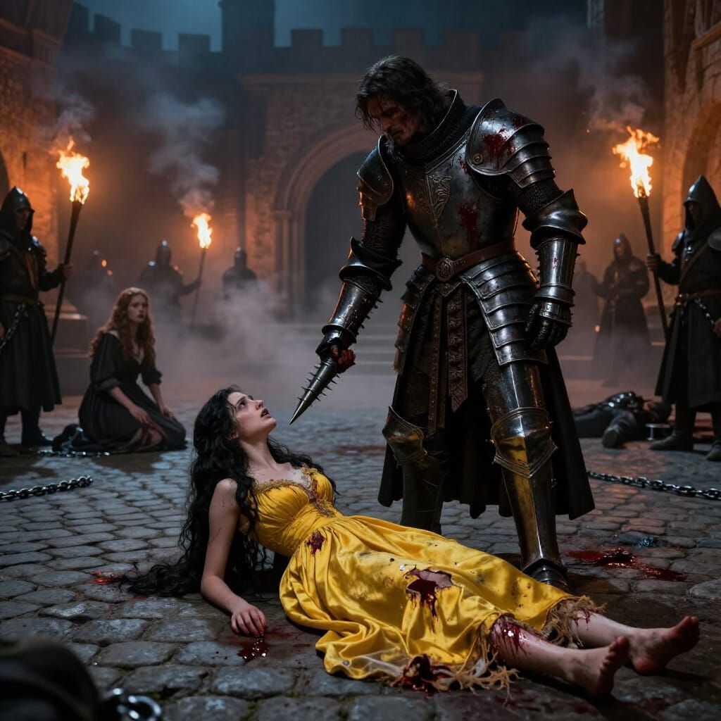 Grimdark Castle Courtyard Scene with Princess and Baron