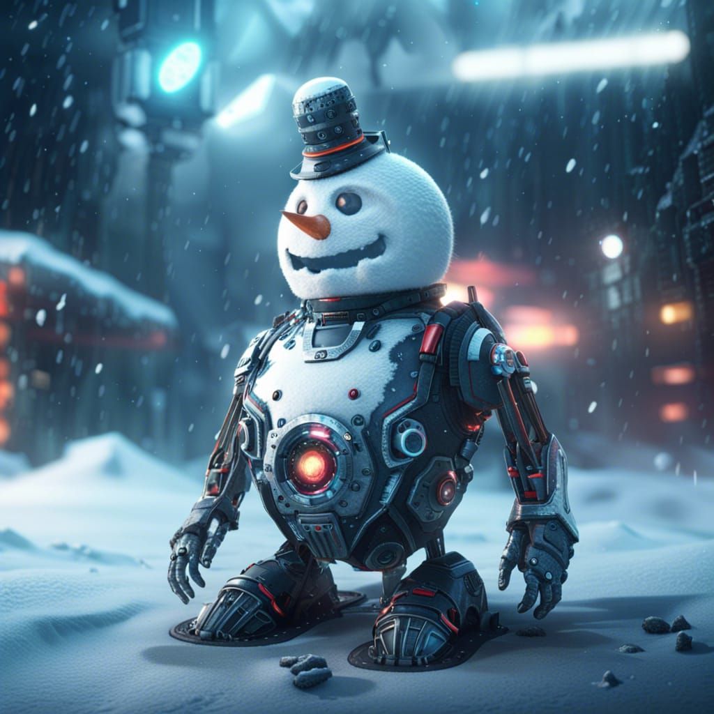 Cyberpunk Snowman with Sci-Fi Augmentations in 8K