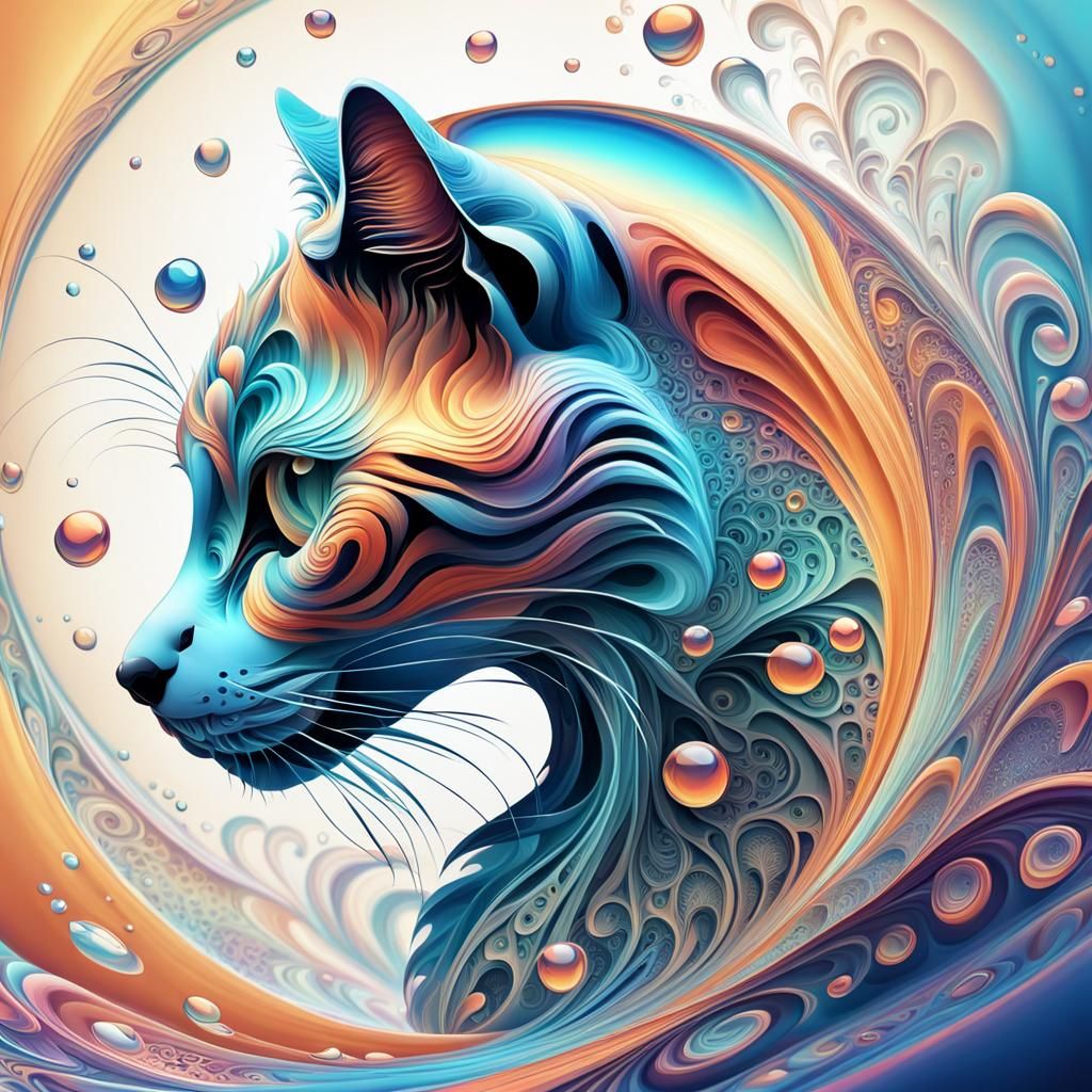 Abstract Fractal Cat in Bubble Bath