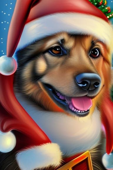 German Shepherd in Santa Hat