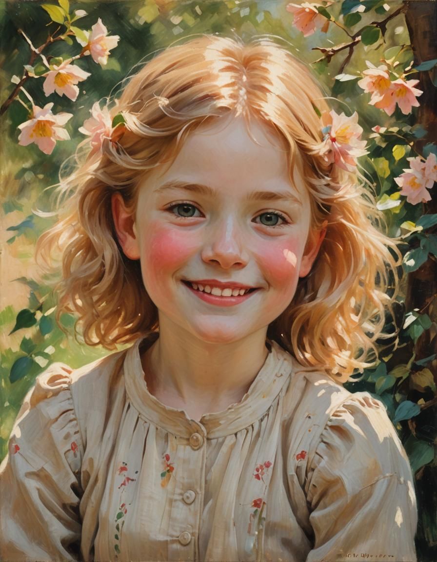 Impressionist Child Portrait with Golden Sunlight