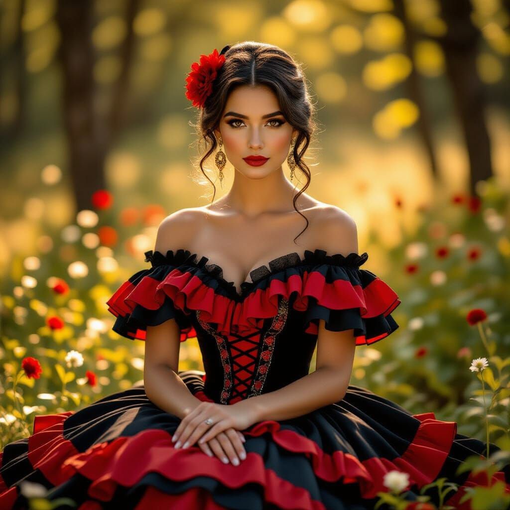 Flamenco Dancer in Forest, Spanish Art Style