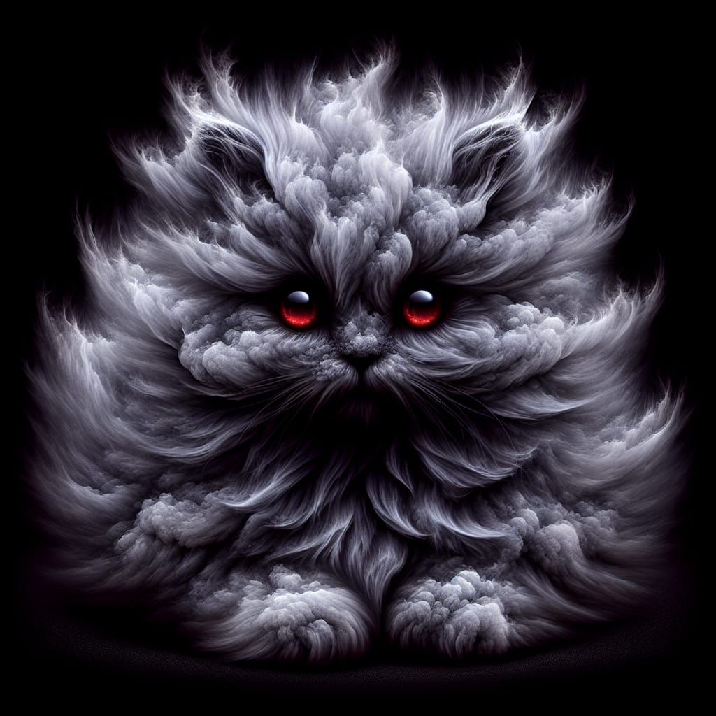 Ethereal Smoke Kitten with Glowing Red Eyes