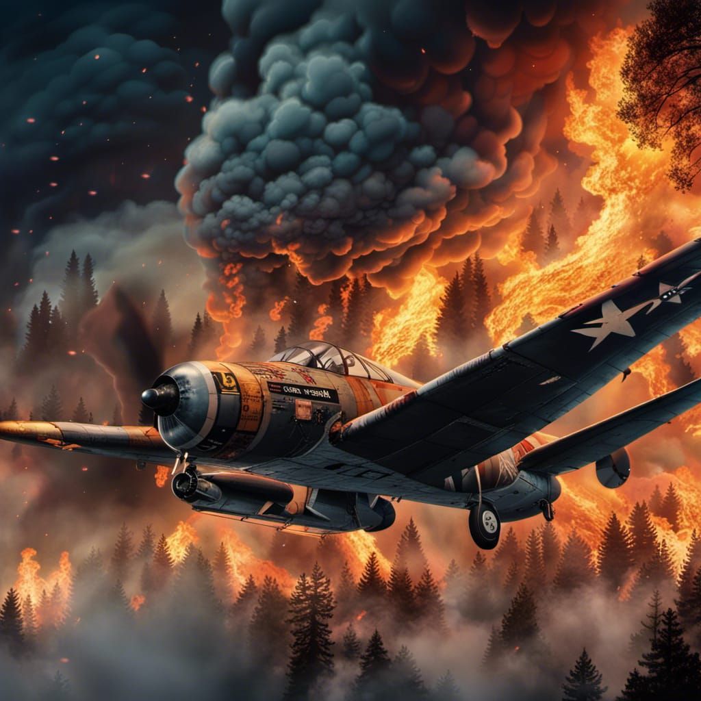 WWII Pilot Ejecting from Burning Jet, Detailed Matte Paintin...