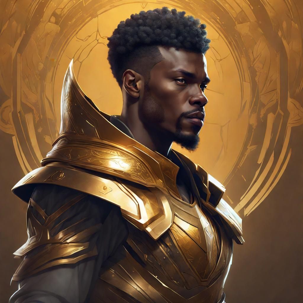 Golden Armored Warrior: Detailed Digital Portrait