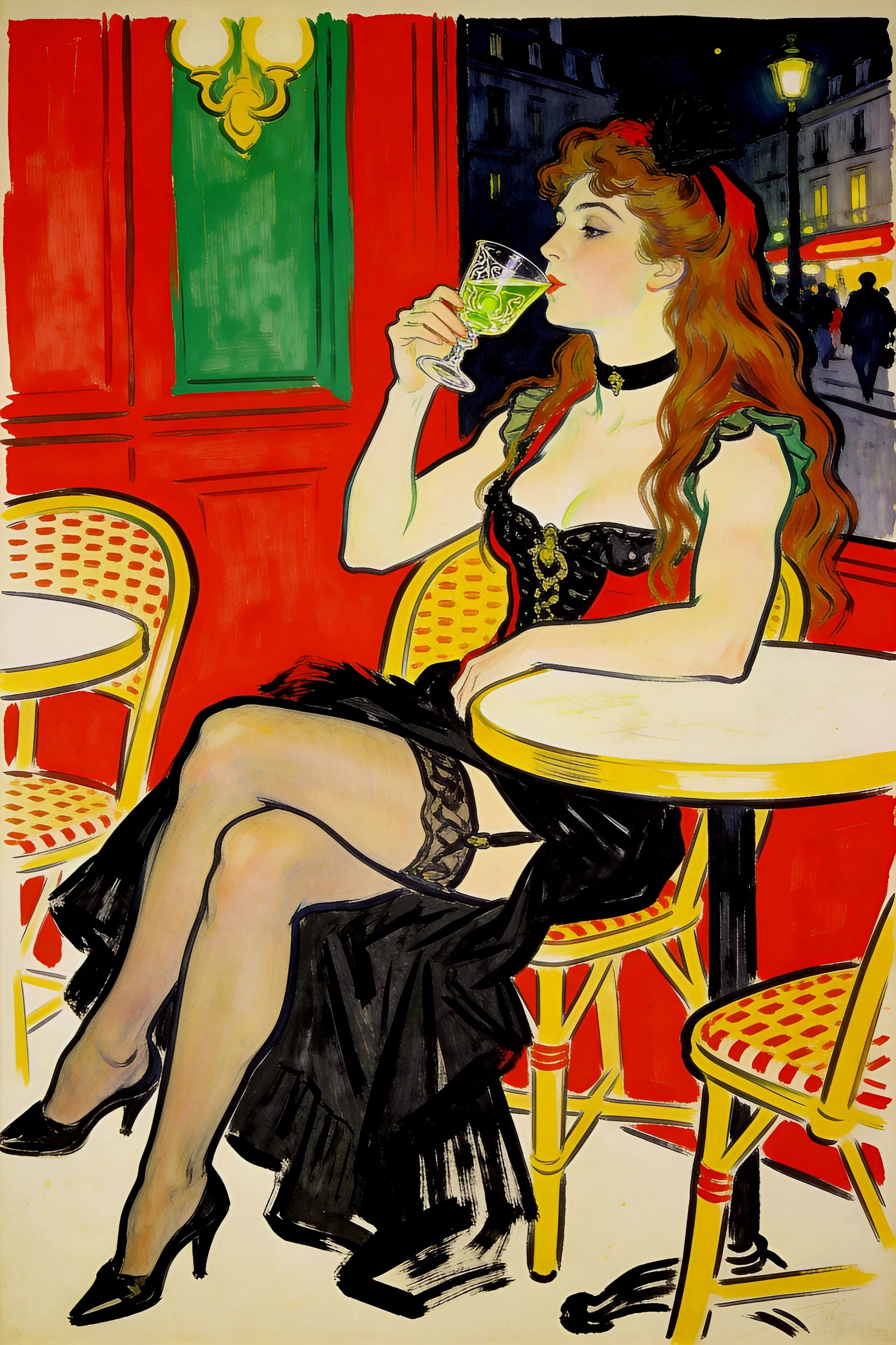 Toulouse-Lautrec Style Parisian Night Cafe Scene