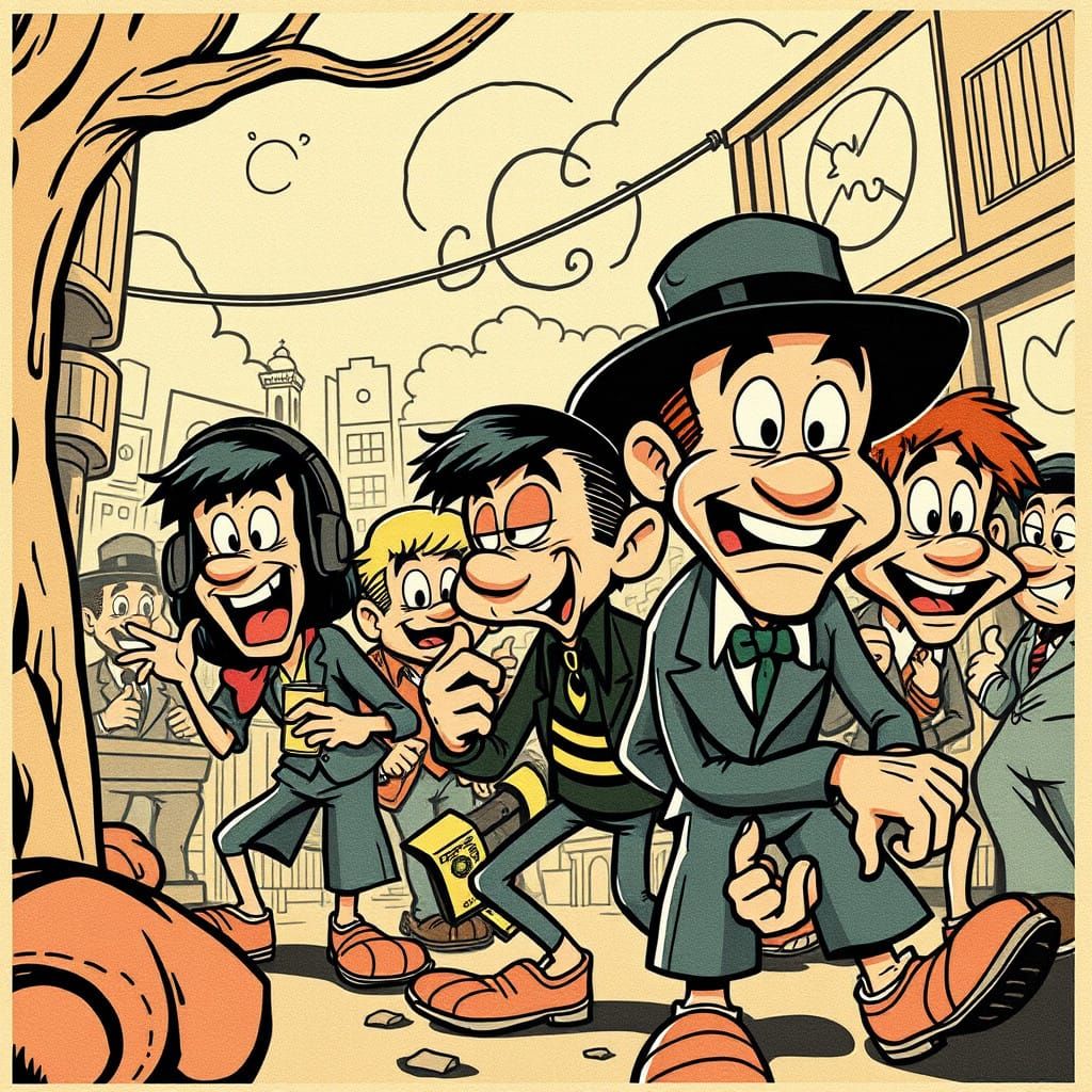 Vibrant 1920s Cartoon Characters in Nostalgic Comic Strip Sc...