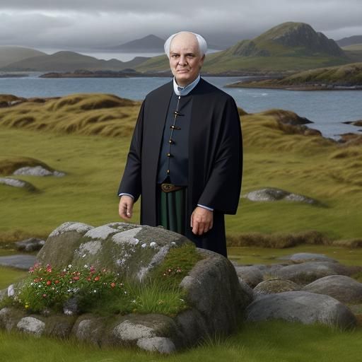 Columban of Iona Portrait with Cathach