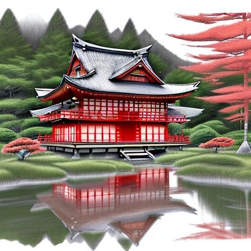 Charming Japanese House Sketch in European Forest