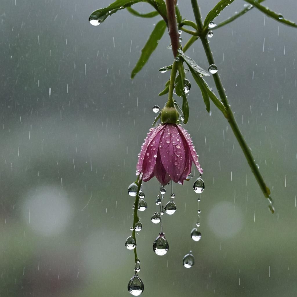 Drooping Flower Close-up with Raindrops