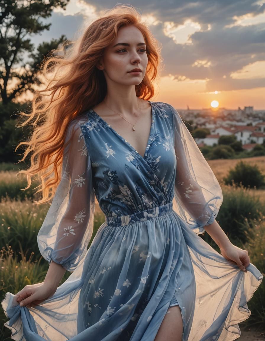 Woman with Blue Hair in Sunset Light