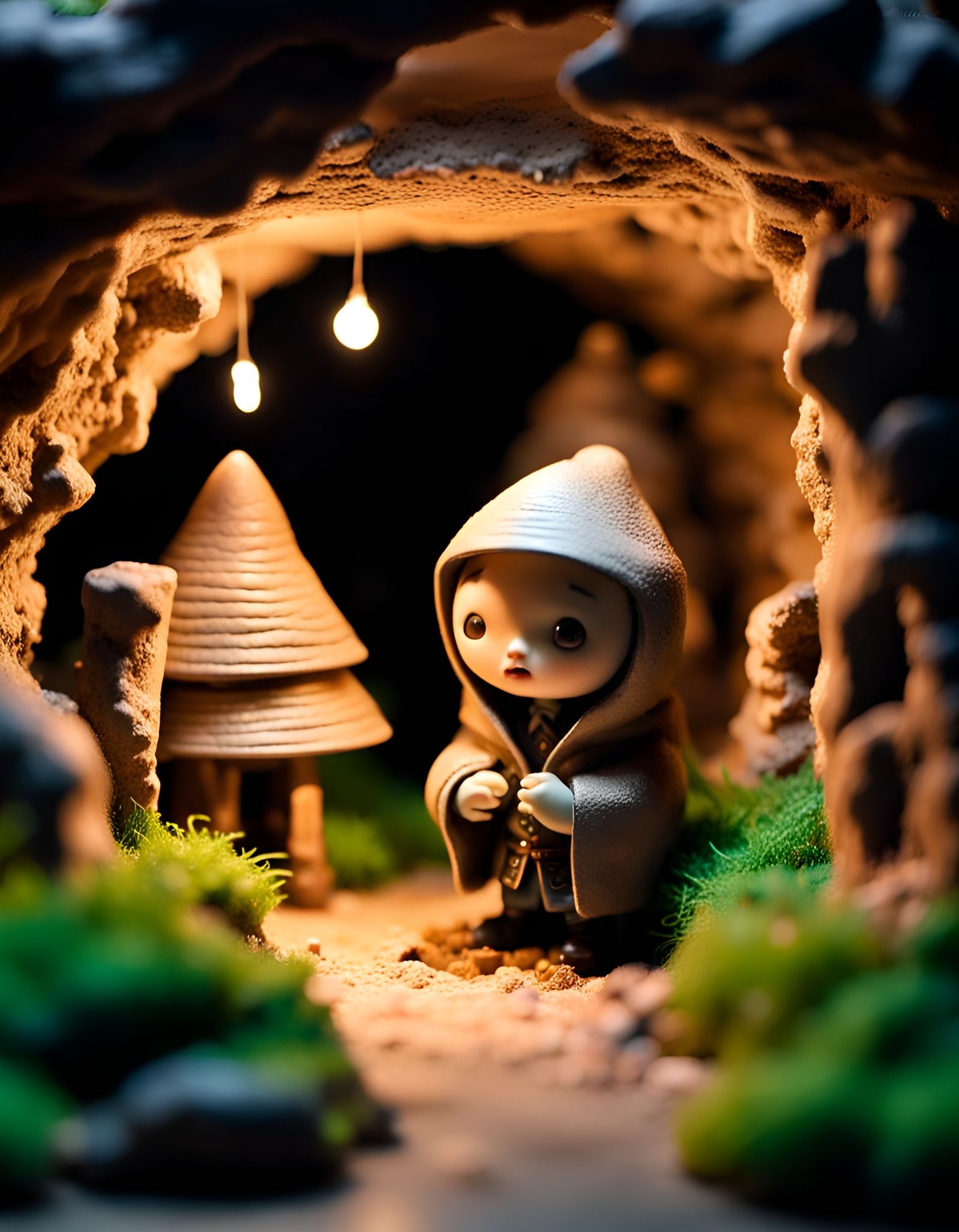 Cute Fluffy Creatures in Underground Village Diorama