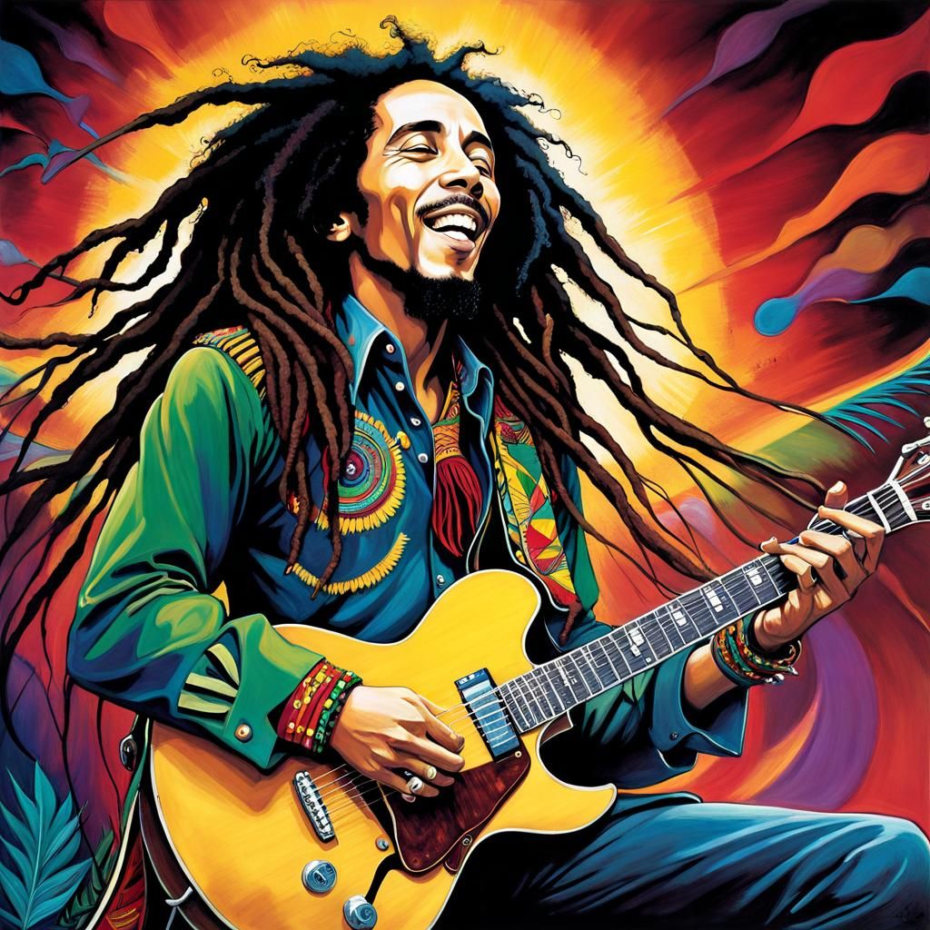 Bob Marley on Stage: A Whimsical Oil Painting