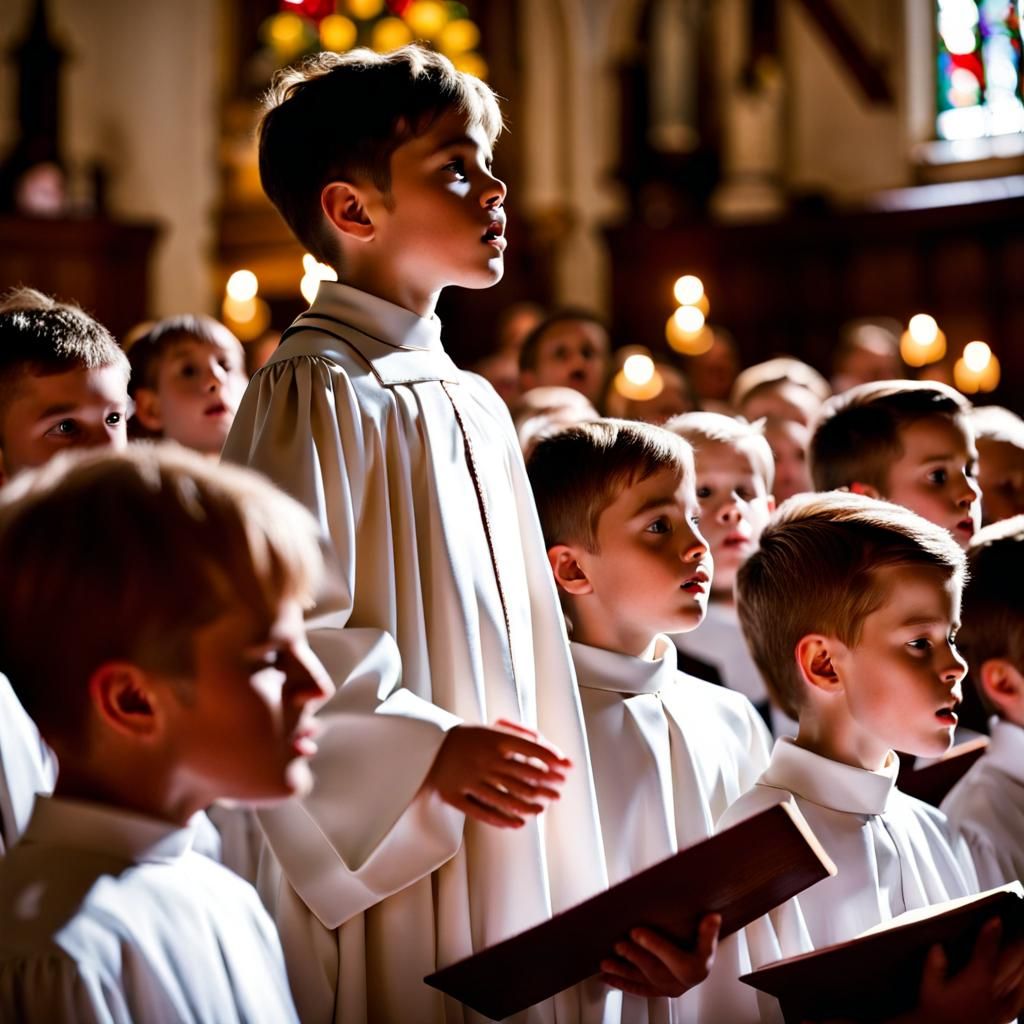 Boy Chorister Singing Christmas Carol in Church