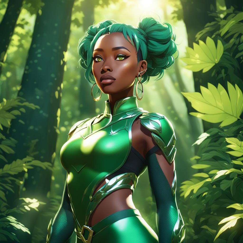 Anime Girl with Piercings in Forest: 3D Render